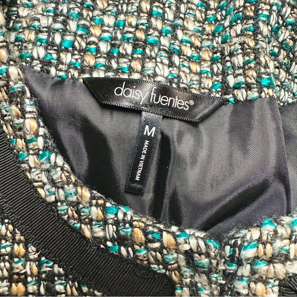 Daisy Fuentes Black Tan & Teal Boucle Tweed Blazer Womens Size M - Picture 8 of 9